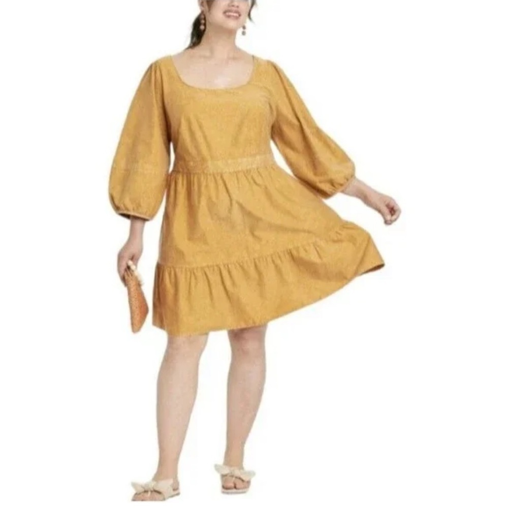 Ava & Viv Midi Dress Womens Brown Balloon Sleeve Cottage Core Cotton Boho